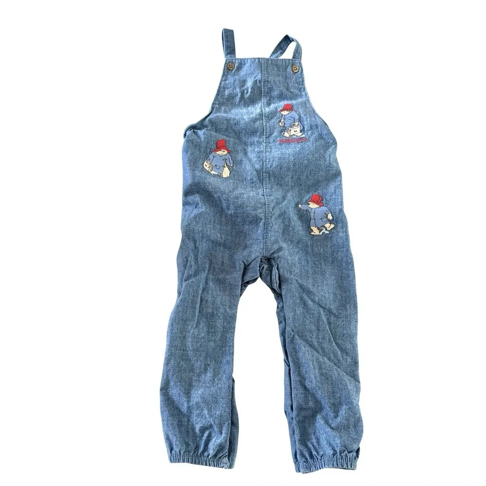 Baby 18-24 Months Blue Denim Paddington Bear Dungarees & White Cotton Jumper